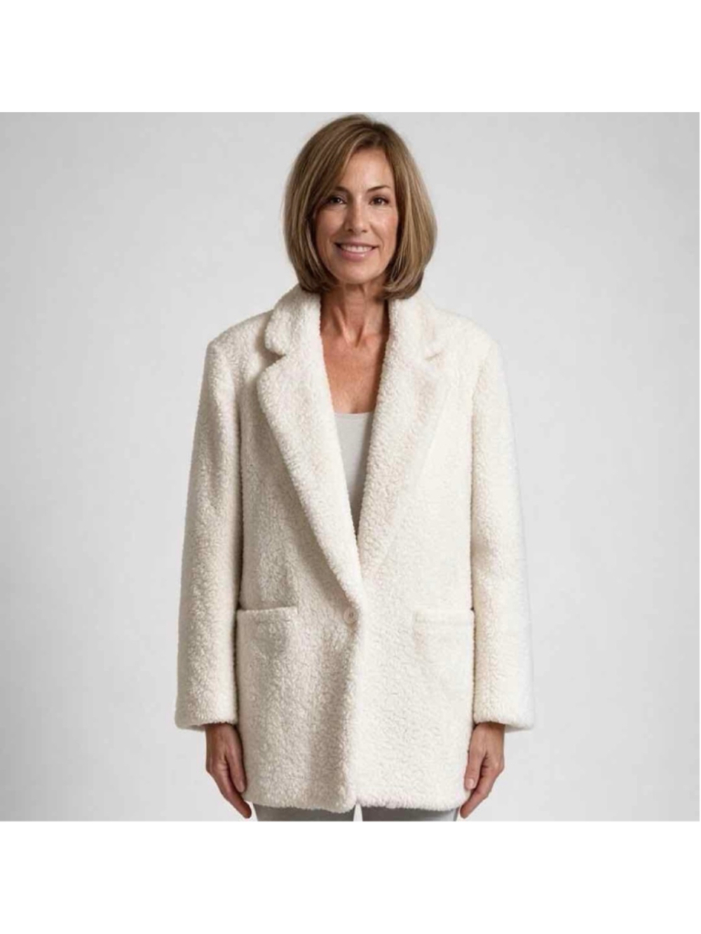 Alice + Olivia Shan Teddy Texture Blazer Jacket - Cream Ecru Size 4